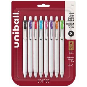 Uniball One Gel Retractable Pen 0.7mm 8/Pk Assorted Colors Vivid Office School